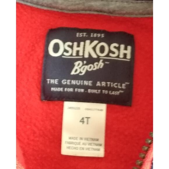 OSHKOSH B’gosh Boys Red Blue Full Zip Logo Hoodie Jacket Size 4T Pockets VTG - Picture 2 of 7